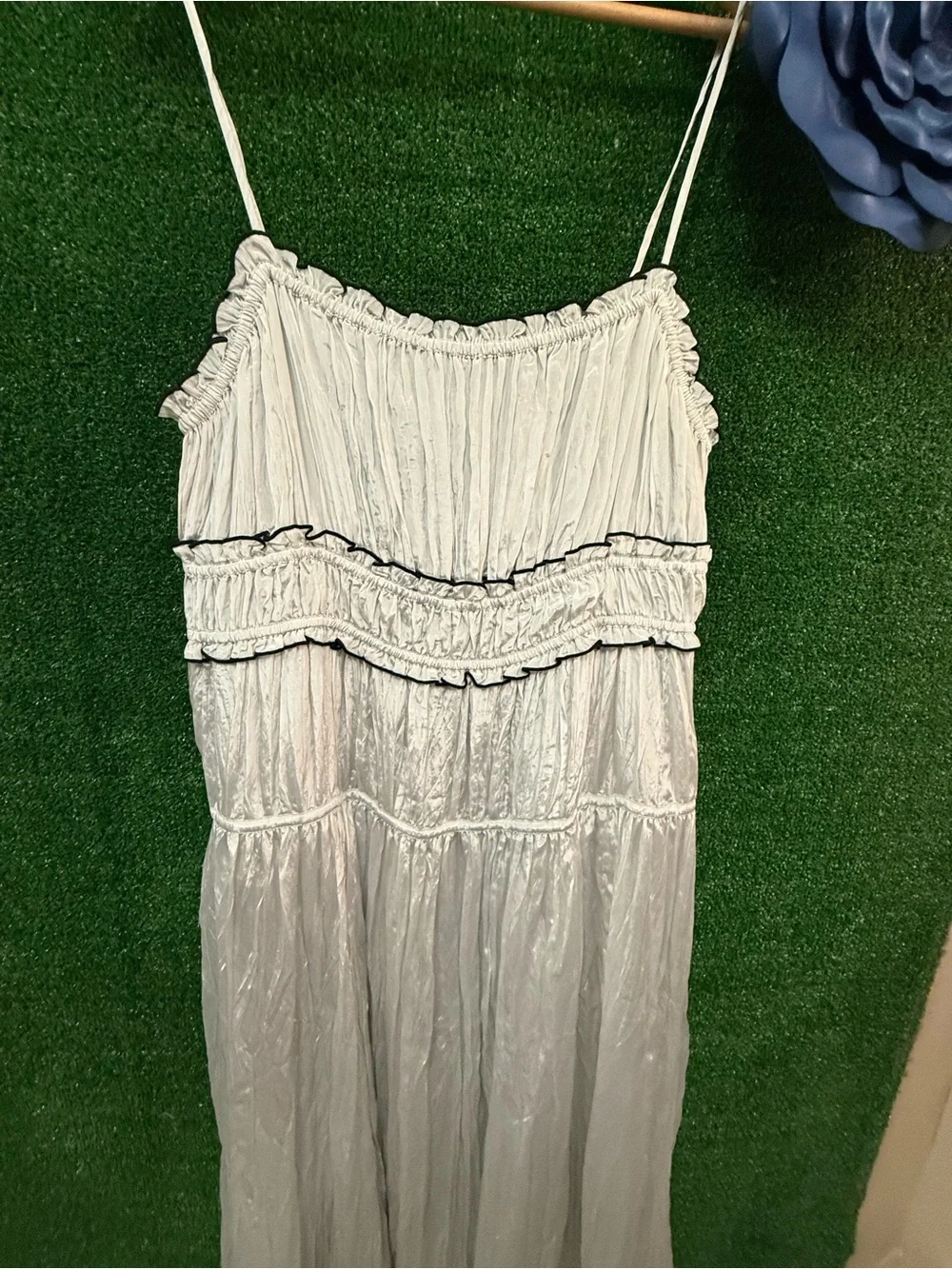 J Crew Silver Ruffle Long Maxi Dress Size XL Brand New
